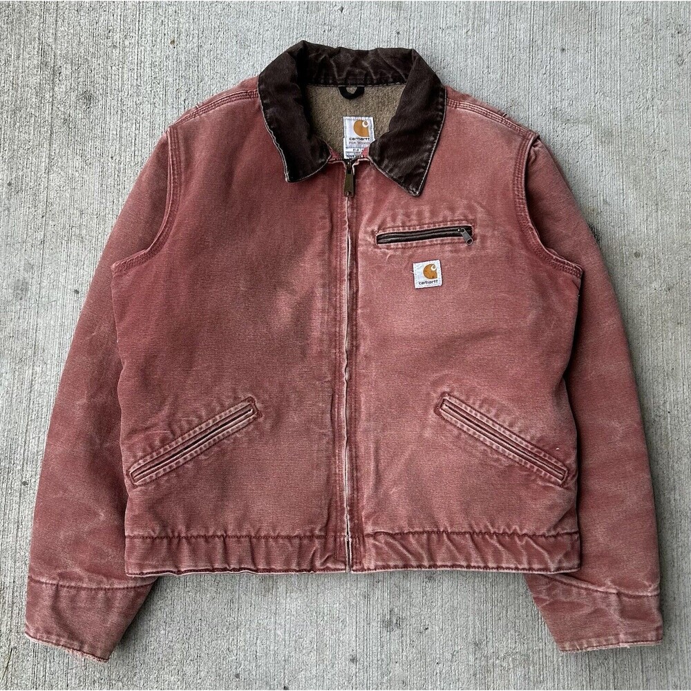 Vintage Carhartt Detroit Jacket Small Sherpa Salmon Rose Pink Color WJ097 VRS